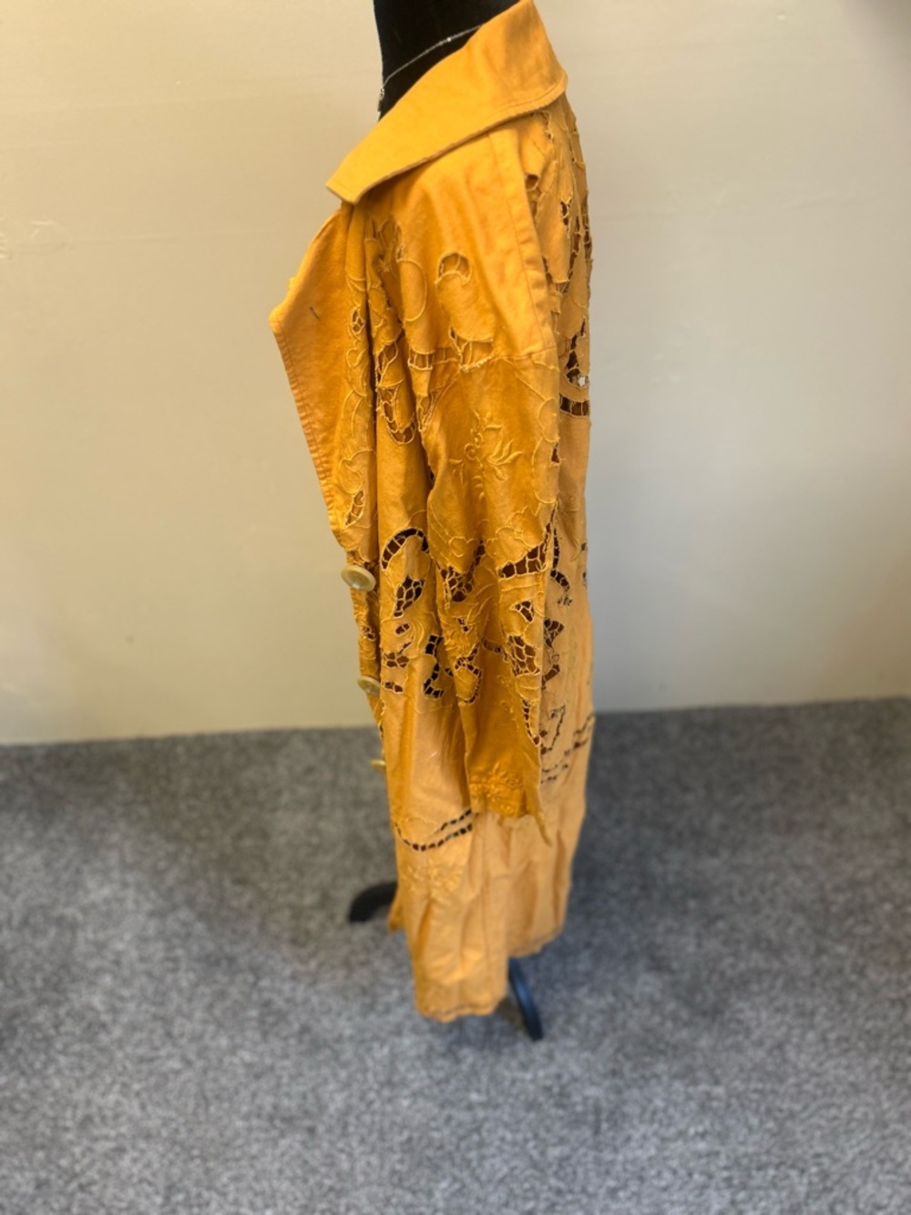 Free People Susana Mustard Yellow Cutout Festival Statement Duster Large Boho - Picture 11 of 13
